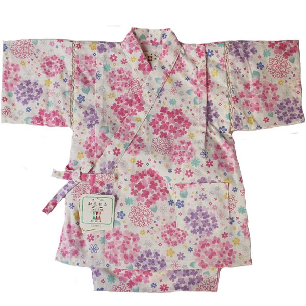 子供甚平 女の子 「紫陽花（ピンク・水色）」日本製 サイズ80～110 みずたま庵
