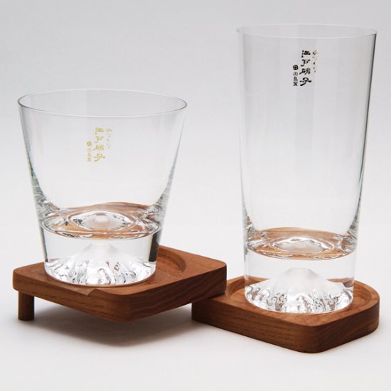 富士山グラスセット〈ロックグラス＆タンブラーグラス＆木製コースター〉