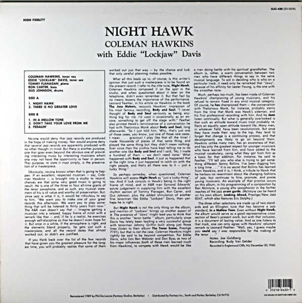 NIGHT HAWK COLEMAN HAWKINS (OJC盤) - JAZZCAT-RECORD