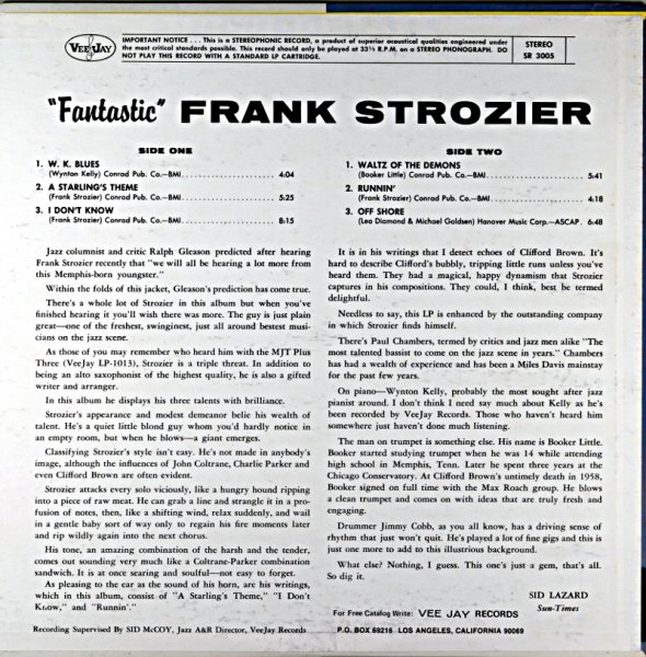 FANTASTIC FRANK STROZIER Us盤 - JAZZCAT-RECORD