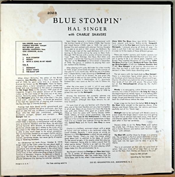 HAL SINGER BLUE STOMPIN' WITH CHARLE SHAVERS AND RAY BRYANT Us盤