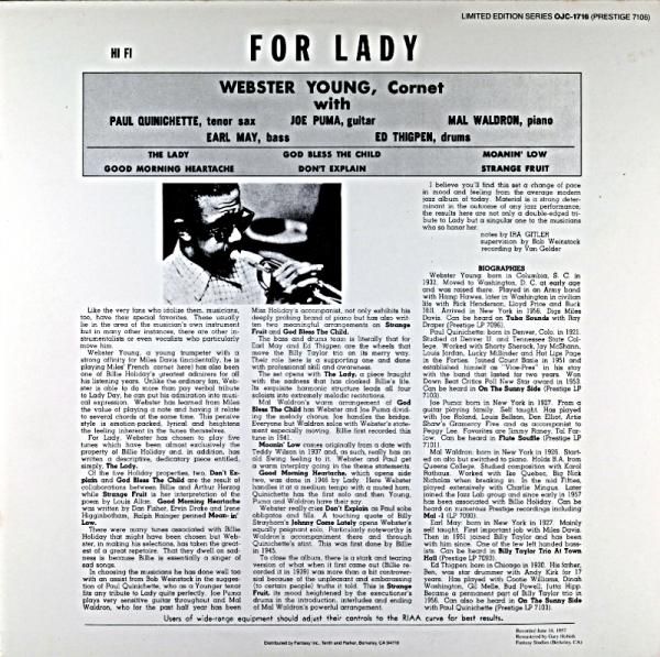 FOR LADY WEBSTER YOUNG (OJC盤) - JAZZCAT-RECORD FOR LADY WEBSTER YOUNG (OJC盤) - JAZZCAT-RECORD