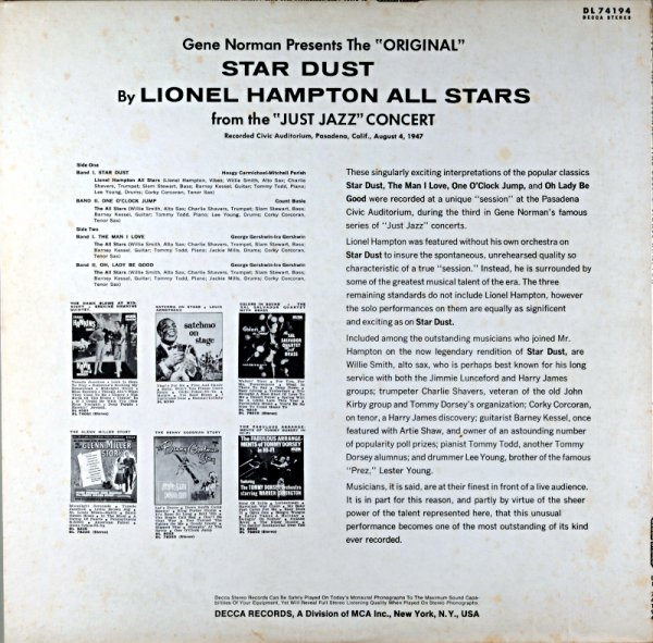 LIONEL HAMPTON STARDUST Us盤 - JAZZCAT-RECORD