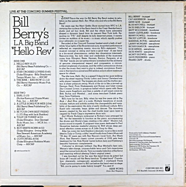 BILL BERRY'S BAND ”HELLO REV” Us盤 JAZZCAT-RECORD