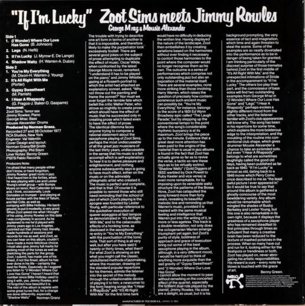 If I M Lucky Zoot Sims Meets Jimmy Rowles Jazzcat Record If I M Lucky Zoot Sims Meets Jimmy Rowles Jazzcat Record