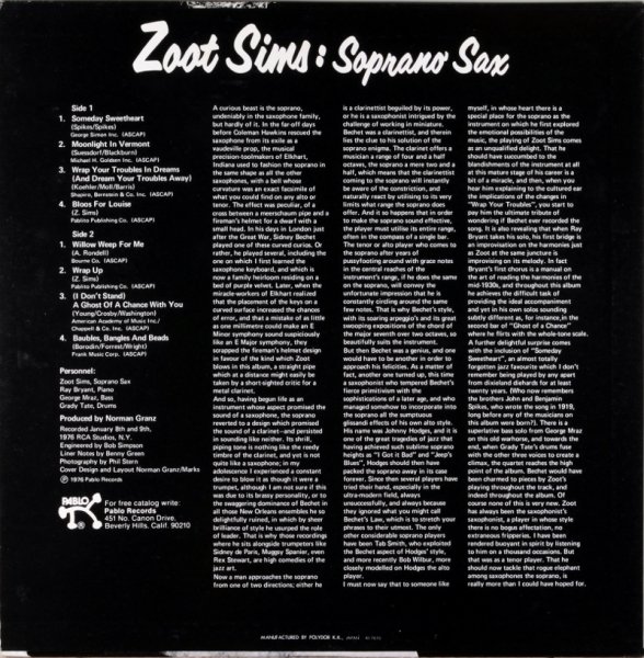 ZOOT SIMS SOPRANO SAX - JAZZCAT-RECORD