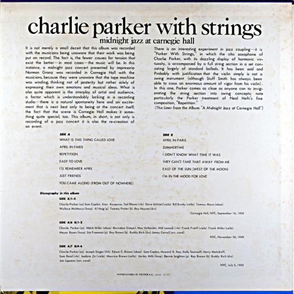 CHARLIE PARKER WITH STRINGS - JAZZCAT-RECORD