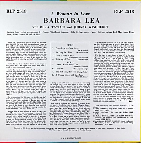 BARBARA LEA A WOMAN IN LOVE BARBARA LEA - JAZZCAT-RECORD