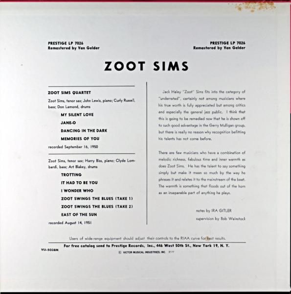 ZOOT SIMS QUARTETS - JAZZCAT-RECORD
