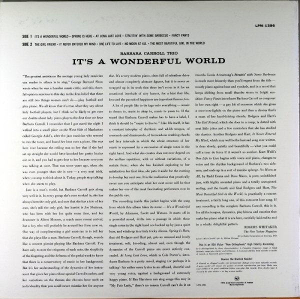 IT'S A WONDERFUL WORDL / BARBARA CARROLL TRIO - JAZZCAT-RECORD