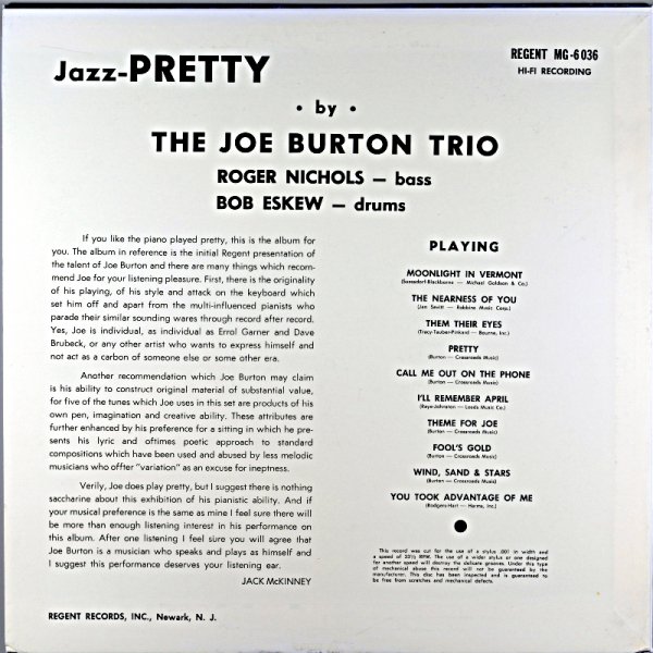 □即決 JAZZ Joe Burton Trio / Jazz Pretty mg6036 j38820 米