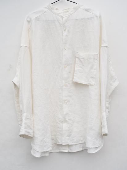 UNIVERSAL TISSU トリプルワッシャーバンドカラーシャツ UNIVERSAL TISSU】トリプルワッシャーリネンバンドカラーシャツ - あも