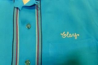 ビンテージ　ボーリングシャツ　チェーンステッチ　キングルイ　50s 50s キングルイ KING LOUIE ターコイズブルー ボーリング