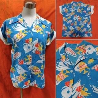 40s レディース ロングポイント ハワイアンシャツ アロハシャツ