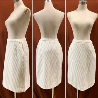 ５０ｓ　６０ｓ　凸凹した織り生地　白　タイトスカート　ヴィンテージ　１９５０年代　１９６０年代　ペンシルスカート - 古着屋サマンサ