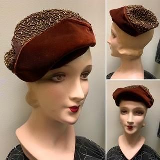 デッドストックVintage hat 円く ／ブラックオーガンジー×ビーズ