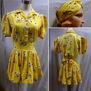 30s ターバンつき パフスリーブ ペプラム チュニックドレス