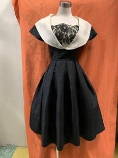 50s セーラー風 黒白 ワンピース パニエつき ヴィンテージ ドレス 黒