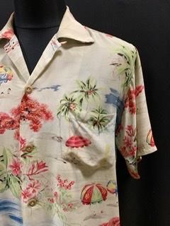 50s ちりめんレーヨン ハワイアンシャツ アロハシャツ ヴィンテージ 