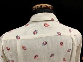 50s 総柄 レーヨンシャツ アトミック柄 赤青白 ヴィンテージ 50s 総柄 レーヨンシャツ アトミック柄 赤青白 ヴィンテージ
