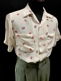 50s 総柄 レーヨンシャツ アトミック柄 赤青白 ヴィンテージ 50s 総柄 レーヨンシャツ アトミック柄 赤青白 ヴィンテージ