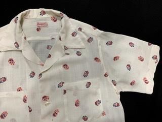 50s 総柄 レーヨンシャツ アトミック柄 赤青白 ヴィンテージ 50s 総柄 レーヨンシャツ アトミック柄 赤青白 ヴィンテージ