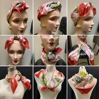 50s 大判 赤 ピンク souvenir スカーフ ヴィンテージ シルク