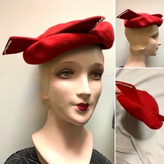 赤・黒お花付き☆レトロMODEハットヘッドドレス -
