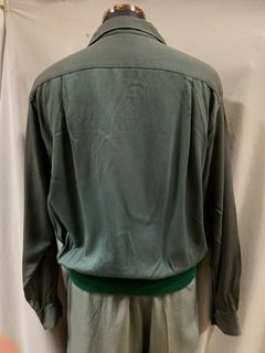 40s 50s 玉虫色 グリーン ギャバジン プルオーバーシャツ ギャバシャツ リブシャツ ヴィンテージ フラップつき - 古着屋サマンサ