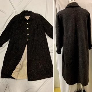 40s 50s カスリ ネップ 黒 茶 コート ヴィンテージ Aライン