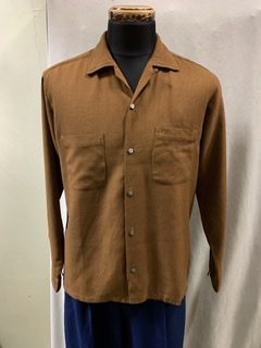 50s 60s チョコレートブラウン ボックスシャツ オープンカラーシャツ