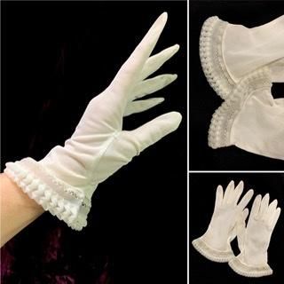 スマホ対応！ 40s 50s 60s 白 手首フリル 手袋 グローブ レース