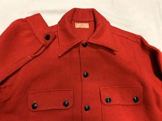 40s ワーク系　BRENT 赤　ウール　CPOジャケット　黒ボタン　ヴィンテージ　シャツジャケット　 - 古着屋サマンサ