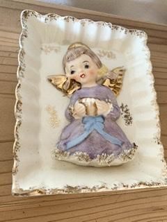 50s (ペア) 女の子 天使 陶器 額縁 ヴィンテージ アンティーク