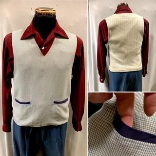 40s 50s 切替 千鳥格子 CAMPUS Vネック ギャバジンベスト 40s 50s 切替 千鳥格子 CAMPUS Vネック ギャバジンベスト