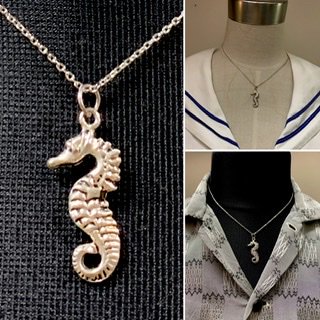 50s 60s タツノオトシゴ ネックレス ヴィンテージ アンティーク アクセサリー ペンダント たつのおとしご Seahorse シルバー  ペンダント - 古着屋サマンサ