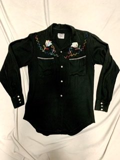 50s MUSTANG 黒 刺繍 ウエスタンシャツ ヴィンテージ 1950年代 ロカビリー ギャバシャツ ムスタング - 古着屋サマンサ