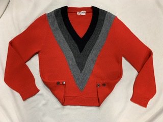 50s 赤黒 Vネック セーター ニット ヴィンテージ 1950年代 ロカビリー