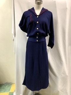 40s 50s 紺赤 セーラー カーディガン セットアップ ニットスーツ