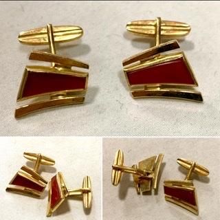 【送料0円】 ヘッドが動く 赤 40s ゴールド カフスボタン カフリンクス イエローゴールド