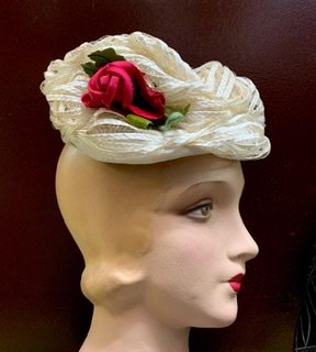 50s 60s 薔薇　バラ　白い帽子　ハット　ヴィンテージ　帽子　ヘッドドレス　ヘッドピース　1950年代　アンティーク着物　 - 古着屋サマンサ