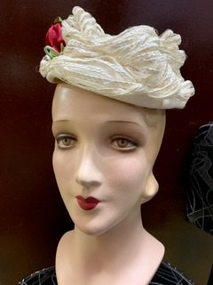 50s 60s 薔薇　バラ　白い帽子　ハット　ヴィンテージ　帽子　ヘッドドレス　ヘッドピース　1950年代　アンティーク着物　 - 古着屋サマンサ