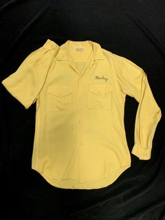 40s 50s 黄色×むらさき NAT NAST ギャバシャツ 長袖ボーリングシャツ ...