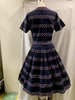 50s 黒 ピンク 水玉 ワンピース ドット ピンタック コットン