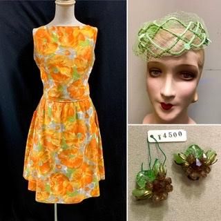 1950s 1960s ヴィンテージ　コットン　ワンピース　ドレス 50s 60s オレンジ グリーン ワンピース ヴィンテージ コットン