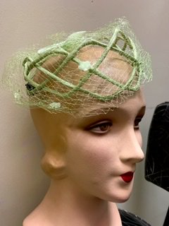 50s グリーン 帽子 ヘッドドレス ヘッドピース ボンネ 1950年代 