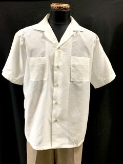 50s 白　半袖シャツ　オープンカラーシャツ　Mullen &Blvett 解禁シャツ　ヴィンテージ　古着　1950年代　白シャツ　 - 古着屋サマンサ
