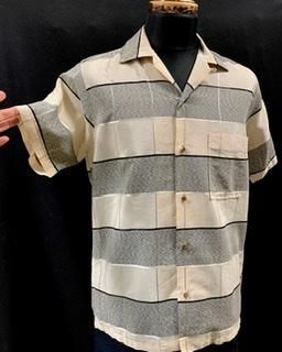 50s 銀糸 キラキラ 黒 シルバー カスリ ボーダー 半袖シャツ 50s 銀糸 キラキラ 黒 シルバー カスリ ボーダー 半袖シャツ