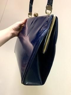 1960年代ブラックエナメルハンドバッグ 60s 大きめ ハンドバッグ USA Spilene ヴィンテージ 1960年代
