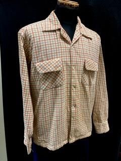 vintage 50s プリントネル ダイヤ柄 リブ シャツ ロカビリー 古着